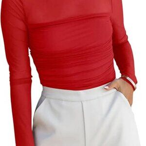 REORIA Women’s Trendy Sexy Mock Turtle Neck Long Sleeve Sheer Mesh Size: L